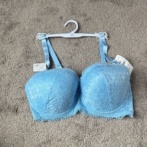 Rene Rofe Demi Lightly Padded Pale Blue Lace Bra SIZE 38D